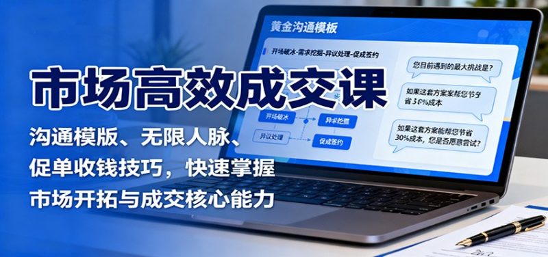 市场高效成交课:沟通模版、无限人脉、促单收钱技巧,快速掌握市场开拓与成交核心能力-创业项目网