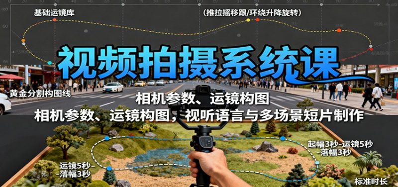 视频拍摄系统课:相机参数、运镜构图,视听语言与多场景短片制作-创业项目网