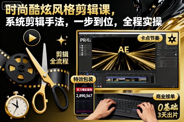 时尚酷炫风格剪辑课，系统剪辑手法，一步到位，全程实操-创业项目网