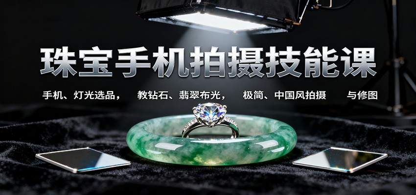 珠宝手机拍摄技能课:手机、 灯光选品，教钻石、翡翠布光，极简、中国风拍摄与修图-创业项目网