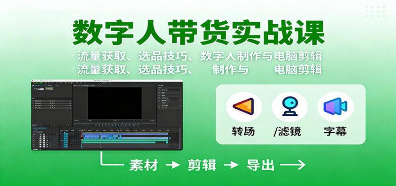 数字人变现实战课:流量获取、选品技巧、数字人制作与电脑剪辑-创业项目网