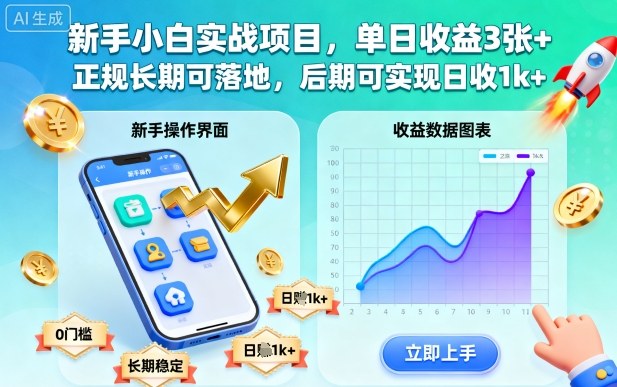 新手小白实战项目,单日收益300+,正规长期可落地,后期可实现日收1k+-创业项目网