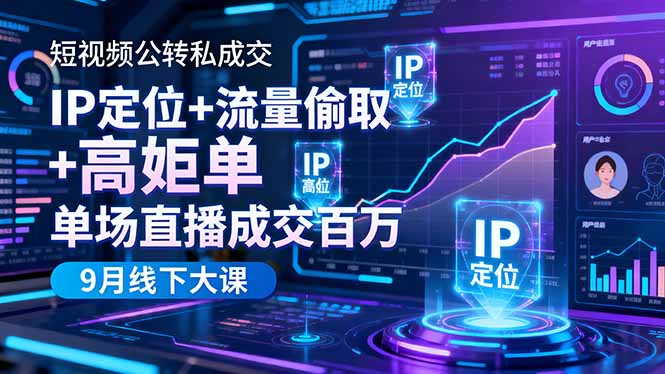 短视频公转私成交9月线下大课,IP定位+流量偷取+高客单,单场直播成交百万-创业项目网