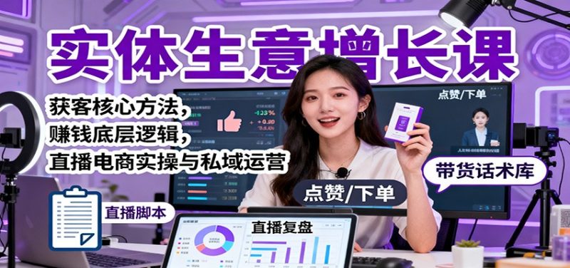 实体生意增长课:获客核心方法,赚钱底层逻辑,直播电商实操与私域运营-创业项目网