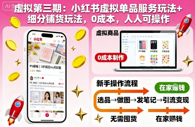 虚拟第三期:小红书虚拟单品服务玩法+细分铺货玩法,0成本,人人可操作-创业项目网