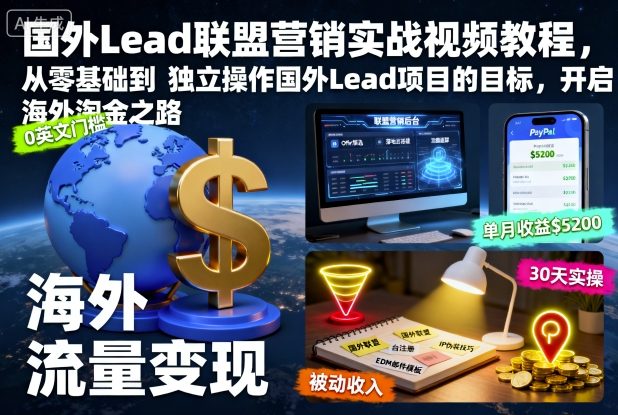 国外Lead联盟营销实战视频教程,从零基础到独立操作国外Lead项目的目标,开启海外淘金之路-创业项目网