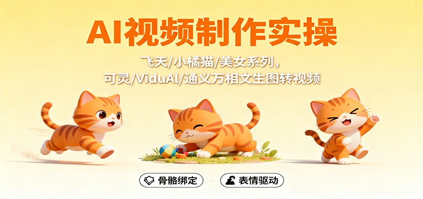 AI视频制作实操，飞天/小橘猫/美女系列，可灵/ViduAl/通义万相文生图转视频-创业项目网