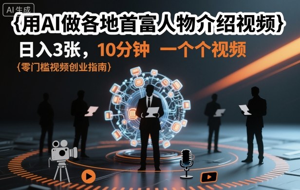 用AI做各地首富人物介绍视频，日入3张，10分钟一个视-创业项目网