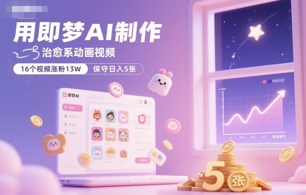 用即梦AI制作治愈系动画视频，16个视频涨粉13W，保守日入5张-创业项目网