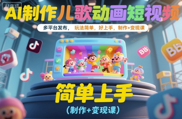 AI制作儿歌动画短视频,多平台发布,玩法简单,好上手,制作+变现课-创业项目网