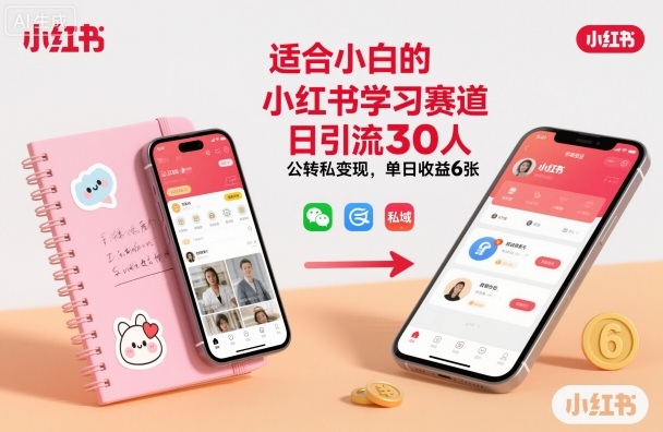 适合小白的小红书学习赛道，日引流30人，公转私变现，单日收益600+-创业项目网