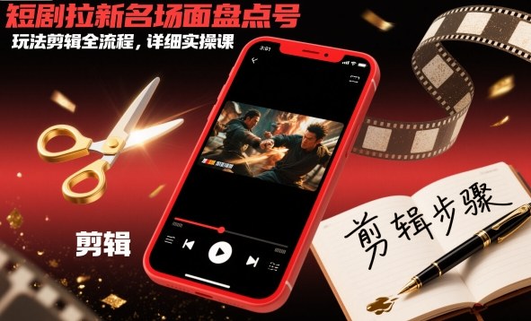 短剧拉新名场面盘点号玩法剪辑全流程，详细实操课-创业项目网