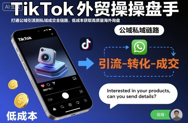 TikTok外贸操盘手，打通公域引流到私域成交全链路，低成本获取高质量海外询盘-创业项目网
