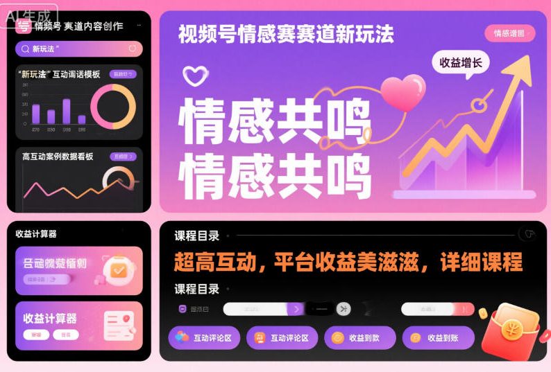 视频号情感赛道新玩法，超高互动，平台收益美滋滋，详细课程-创业项目网