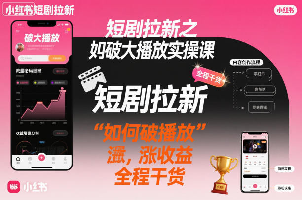 短剧拉新之小红书如何破大播放实操课，如何破播放，涨收益，全程干货-创业项目网