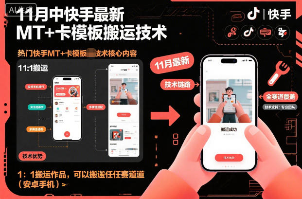 11月中快手最新MT+卡模板搬运技术,1:1搬运作品,可以搬运任何赛道(安卓手机)-创业项目网