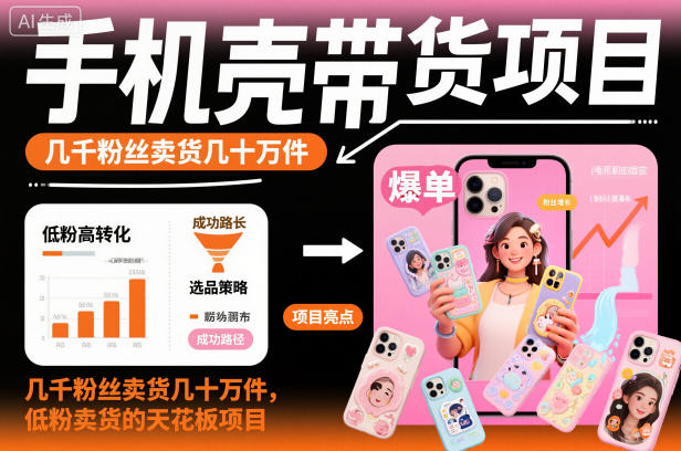 手机壳带货项目,几千粉丝卖货几十万件,短视频低粉卖货的天花板项目-创业项目网