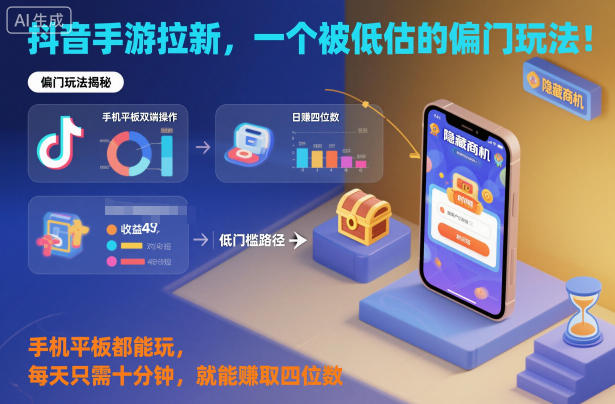 抖音手游拉新，一个被低估的偏门玩法！手机平板都能玩，每天只需十分钟，就能賺取四位数-创业项目网