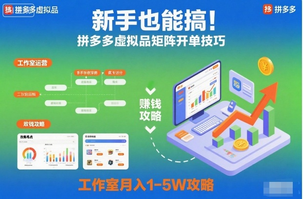 新手也能搞!拼多多虚拟品矩阵开单技巧,工作室月入1-5W攻略-创业项目网