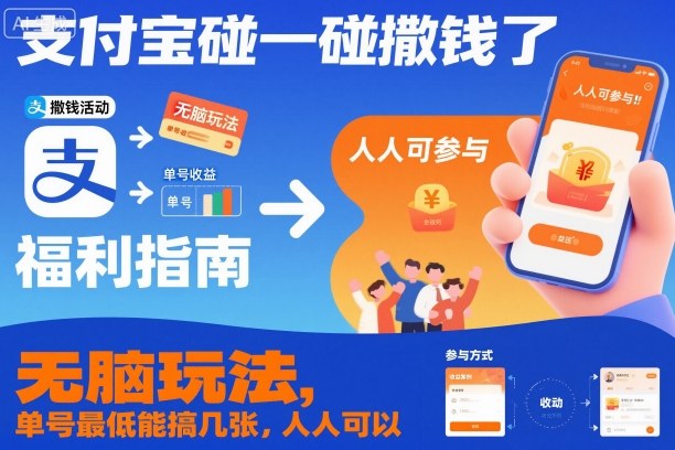 支付宝碰一碰撒钱了，无脑玩法，单号最低能搞几张，人人可以撸-创业项目网
