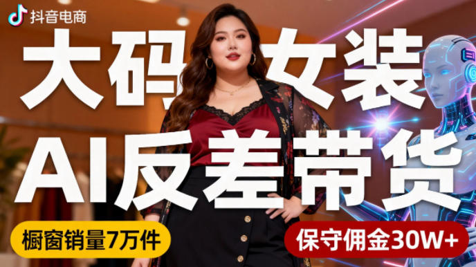 抖音小众赛道，大码女装AI反差带货，不用直播，每天6条作品，橱窗卖7万件，保守佣金30W+-创业项目网