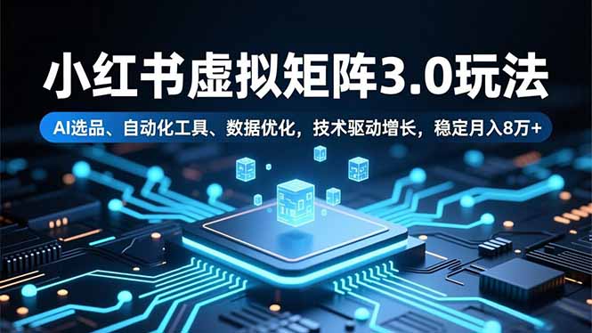 小红书虚拟矩阵3.0玩法，AI选品、自动化工具、数据优化，技术驱动增长，稳定月入8万+-创业项目网