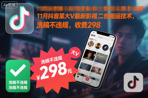 11月抖音某大V最新影视二创搬运技术，洗稿不违规，外面收费298-创业项目网