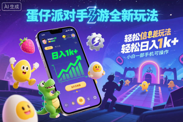 蛋仔派对手游全新玩法，轻松日入1k+，风口信息差玩法，当天见收益，小白一部手机可操作-创业项目网