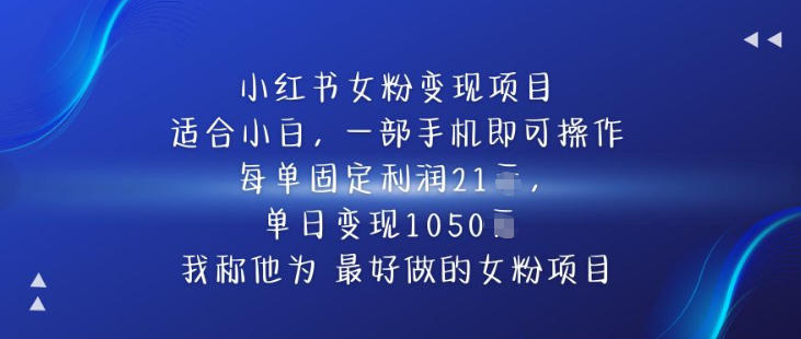 小红书女粉变现项目，单日变现1k+，最好做的女粉项目-创业项目网