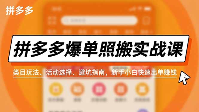 拼多多爆单照搬实战课，类目玩法、活动选择、避坑指南，新手小白快速出单赚钱-创业项目网