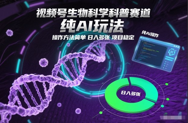 视频号生物科学科普赛道,纯AI玩法,操作方法简单,日入多张,项目稳定-创业项目网