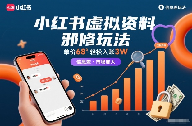 小红书虚拟资料邪修玩法，单价68，轻松入账3W，信息差玩法，市场庞大-创业项目网