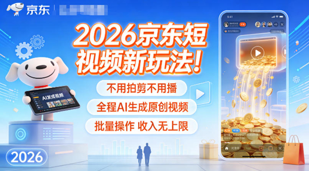 2026京东短视频新玩法！不用拍剪不用播，全程AI生成原创视频，批量操作收入无上限-创业项目网