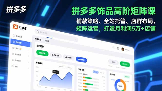 拼多多饰品高阶矩阵课，铺款策略、全站托管、店群布局，矩阵运营，打造月利润5万+店铺-创业项目网