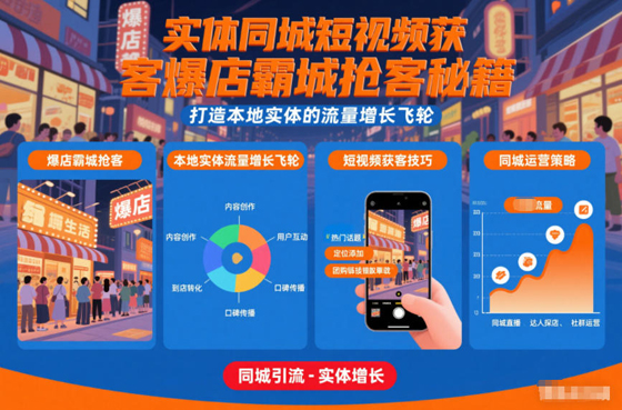 实体同城短视频获客爆店霸城抢客秘籍，打造本地实体的流量增长飞轮-创业项目网