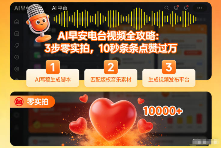 AI早安电台视频全攻略：3步零实拍，10秒条条点赞过万-创业项目网