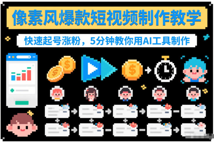 像素风爆款短视频制作教学，快速起号涨粉，5分钟教你用AI工具制作-创业项目网