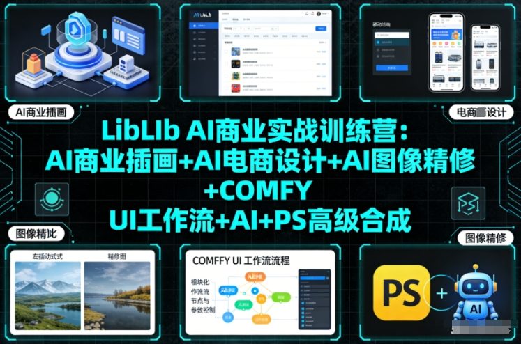 LibLIb AI商业实战训练营：AI商业插画+AI电商设计+AI图像精修+COMFY UI工作流+AI+PS高级合成-创业项目网