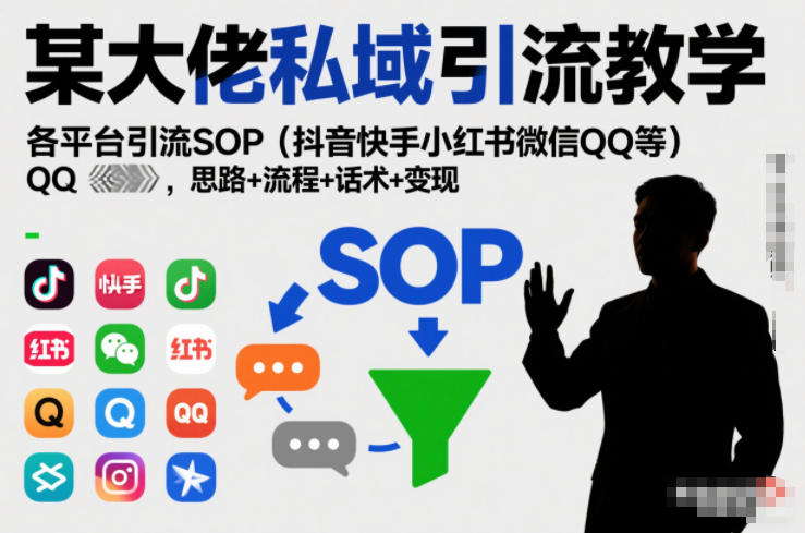 某大佬私域引流教学，各平台引流SOP（抖音快手小红书微信QQ等），思路+流程+话术+变现-创业项目网