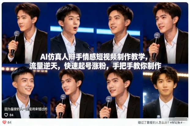 AI仿真人辩手情感短视频制作教学，流量逆天，快速起号涨粉，手把手教你制作-创业项目网