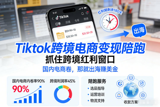 Tiktok跨境电商变现陪跑，抓住跨境红利窗口，国内电商卷，那就出海賺美金-创业项目网