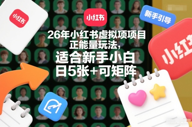 26年小红书虚拟项目正能量玩法，适合新手小白，日5张+可矩阵，附详细操作流程-创业项目网