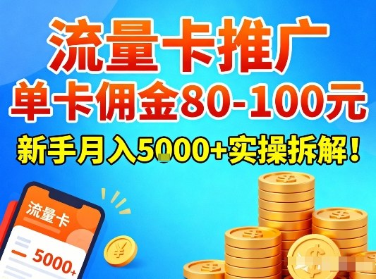 流量卡推广,单卡佣金80-100,新手月入5k+实操拆解!-创业项目网
