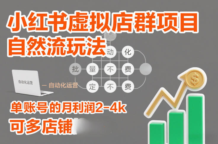 小红书虚拟店群项目，自然流玩法，批量自动化，稳定不费号，单账号的月利润2-4k，可多店矩阵-创业项目网