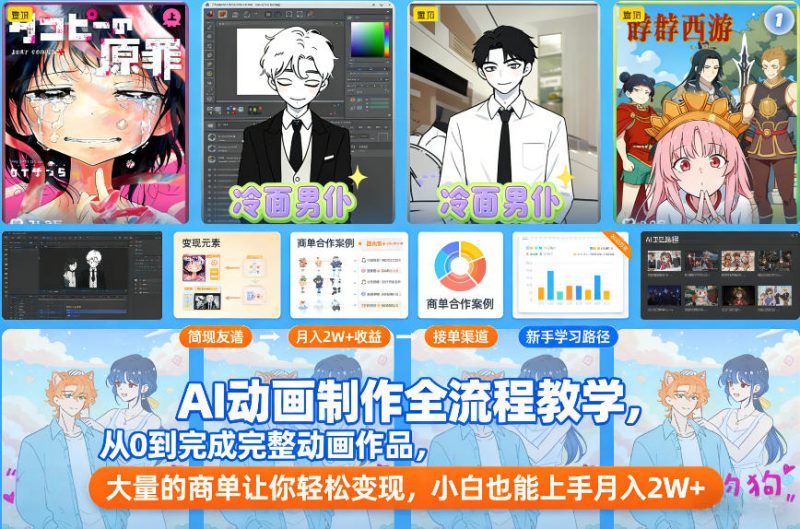 AI动画制作全流程教学，从0到完成完整动画作品，大量的商单让你轻松变现，小白也能上手月入2W+-创业项目网