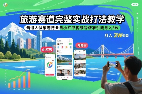 旅游赛道完整实战打法教学,普通人做旅游行业用小红书视频号精准引流月入3W-创业项目网