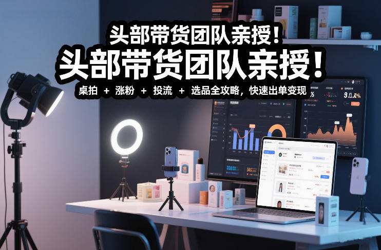 头部带货团队亲授!专业短视频实拍带货课:桌拍+涨粉+投流+选品全攻略,快速出单变现,月入2w+-创业项目网