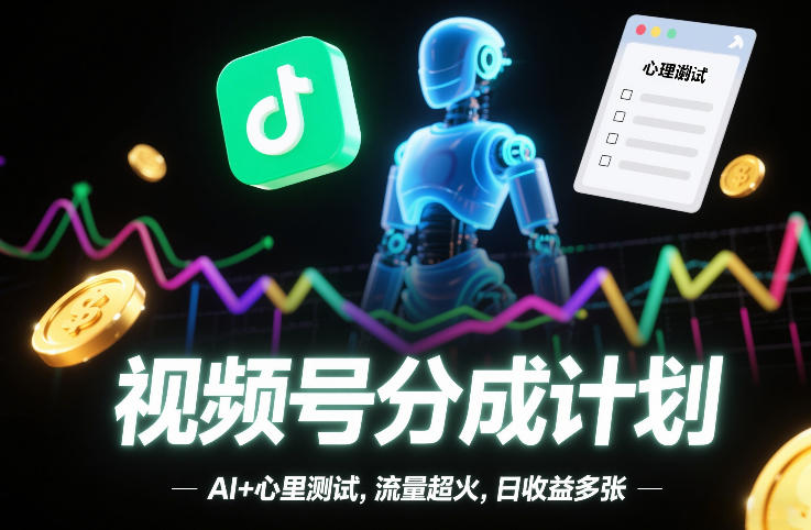 视频号分成计划，AI+心里测试，流量超火，日收益多张-创业项目网