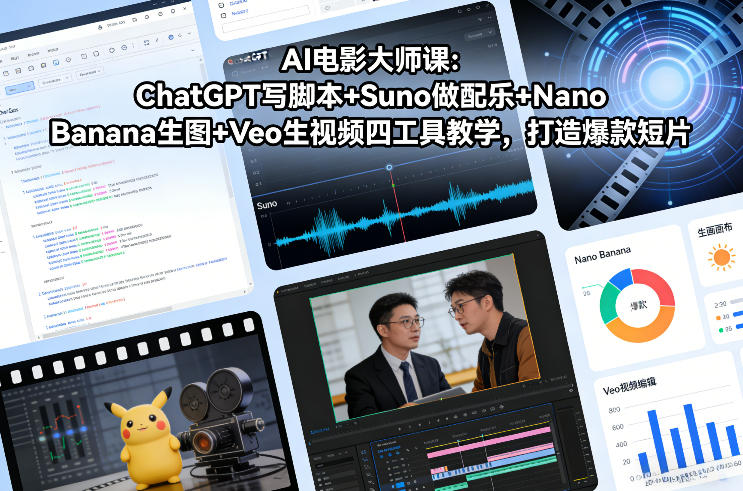 AI电影大师课:ChatGPT写脚本+Suno做配乐+Nano Banana生图+Veo生视频,打造爆款短片-创业项目网