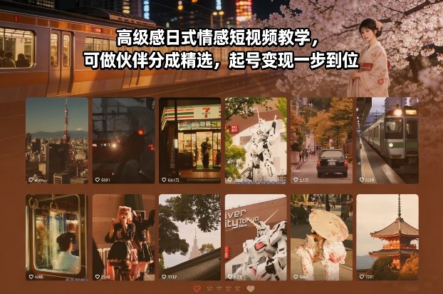 高级感日式情感短视频教学，可做伙伴分成精选，起号变现一步到位-创业项目网